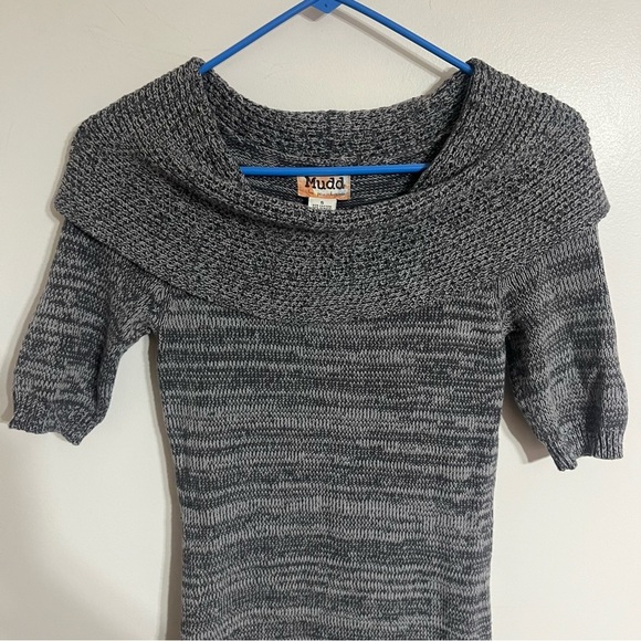 90s Y2K Mudd Short Sleeve Sweater Dress With Cowl Neck Mini Gray Size Small - Picture 9 of 10